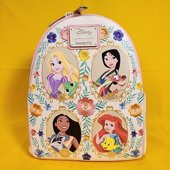 Loungefly Disney Princess & Sidekicks Floral Portraits Mini Backpack NEW - Picture 1 of 16